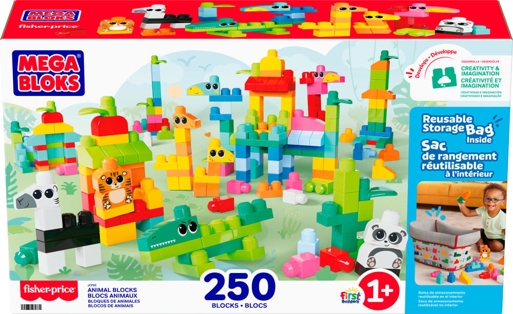 MEGA BLOKS Fisher-Price Animal Blocks Building Toy with Storage (250 Pieces) for Toddler
