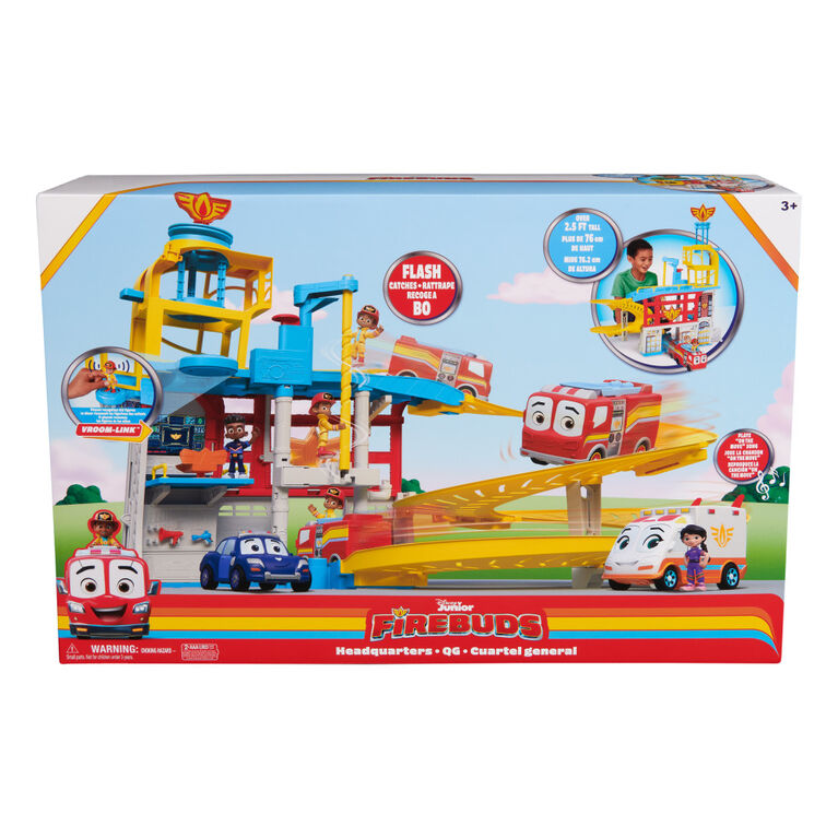 Disney Junior Firebuds HQ Playset with Lights, Sounds, Fire Truck Toy, Action Figure and Vehicle Launcher