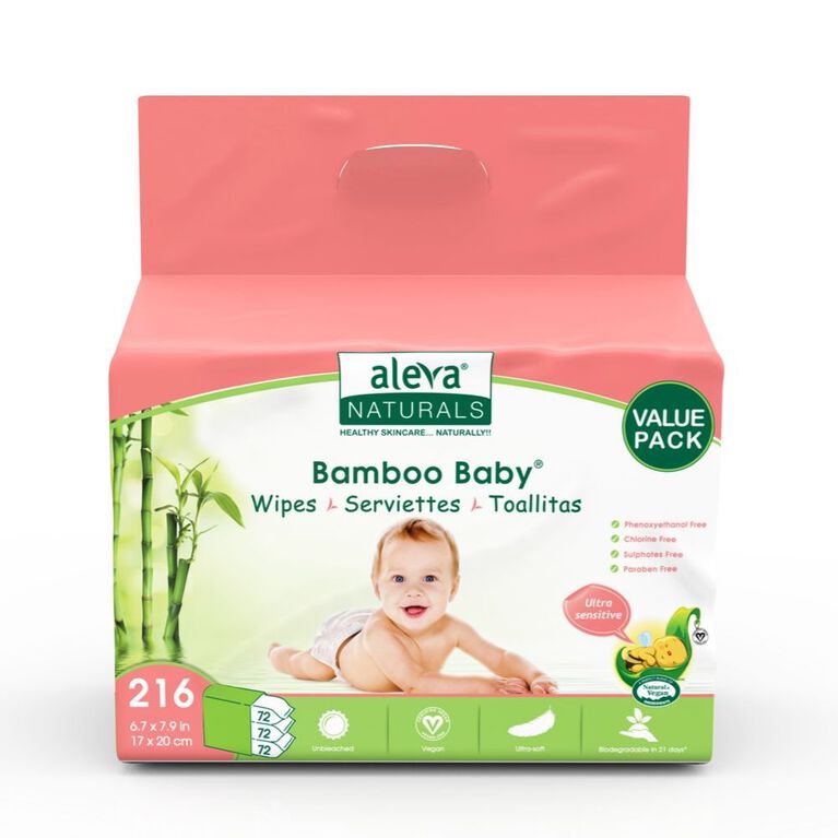 216 compter de lingettes Aleva Sensible en bambou.