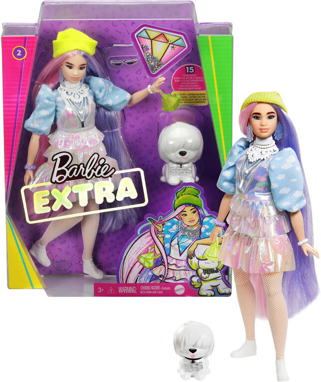 Barbie Extra Doll in Shimmery Look with Pet Puppy