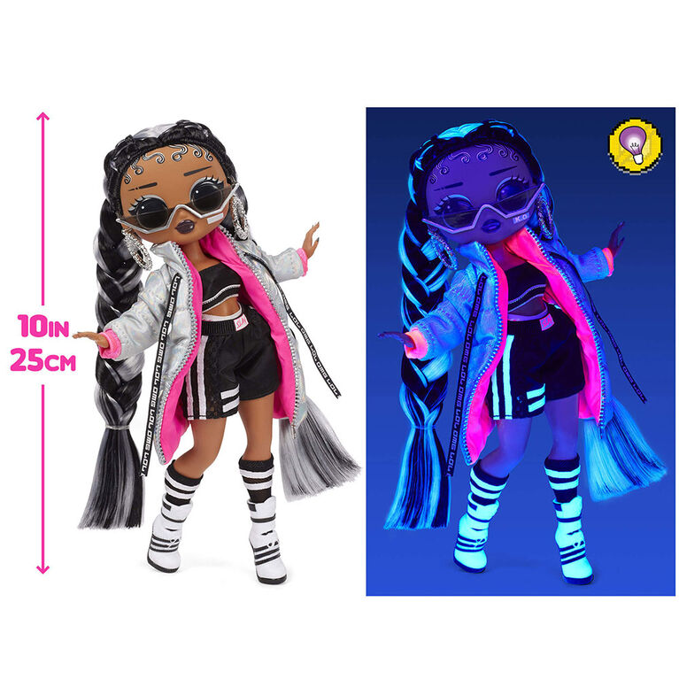 LOL Surprise OMG Dance Dance Dance B-Gurl Fashion Doll with 15 Surprises Including Magic Blacklight, Shoes, Hair Brush, Doll Stand and TV Package