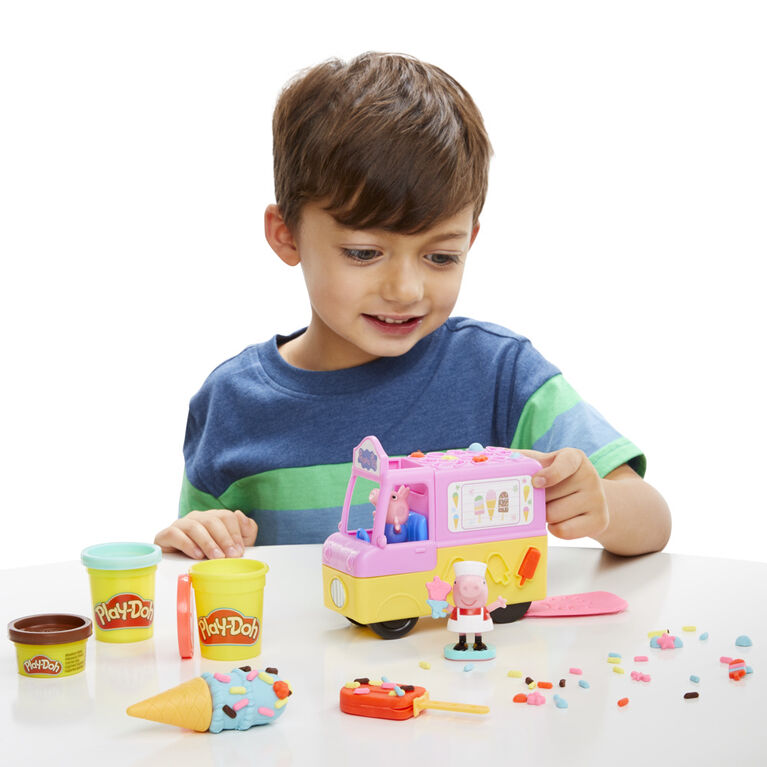 Play-Doh Peppa et le camion de glaces, figurines Peppa et George, 5 pots de pâte à modeler atoxique