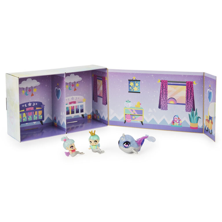 Hatchimals Pixies Riders, Shimmer Babies Narwhal Pixie Baby Twins with Glider and 4 Accessories