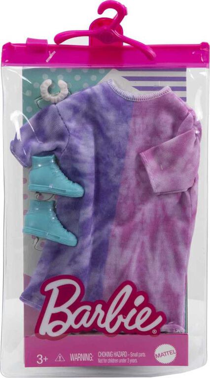 Barbie Fashion Pack of Doll Clothes, Tie-dye Sweatshirt Dress, Bracelet and Blue Hi-top Sneakers