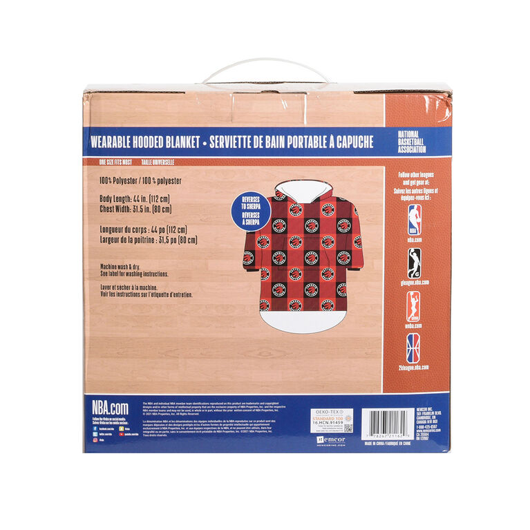 Couverture portable surdimensionn&eacute;e &agrave; capuchon en sherpa des Raptors de Toronto de la NBA, taille unique