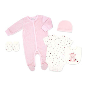 Rock a Bye Baby Ensemble 5 pi&egrave;ces en velours c&ocirc;tel&eacute; pour fille : Ours rose