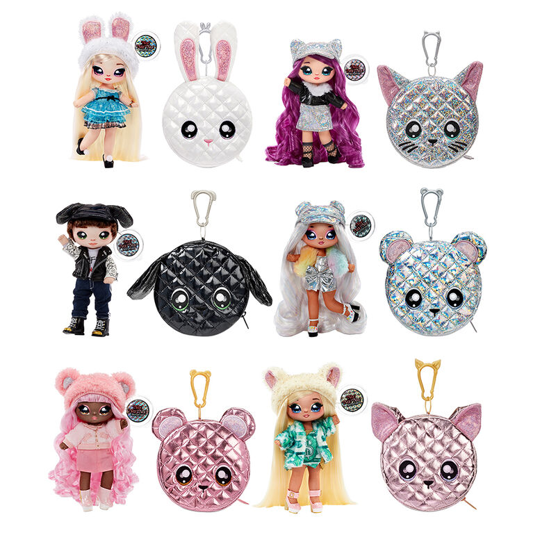 Na Na Na Surprise 2-in-1 Fashion Doll and Metallic Purse Glam Series - Ari Prism, Doll in Prismatic Sliver Dress and Hat with Bear Purse