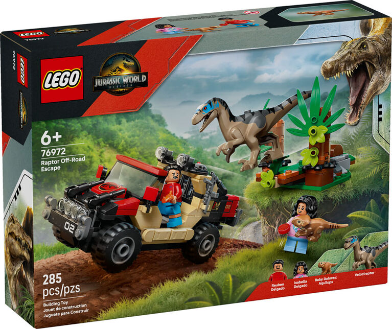LEGO Jurassic World Raptor Off-Road Escape Dinosaur Toy - Building Toy for Kids, Ages 6+ -  76972