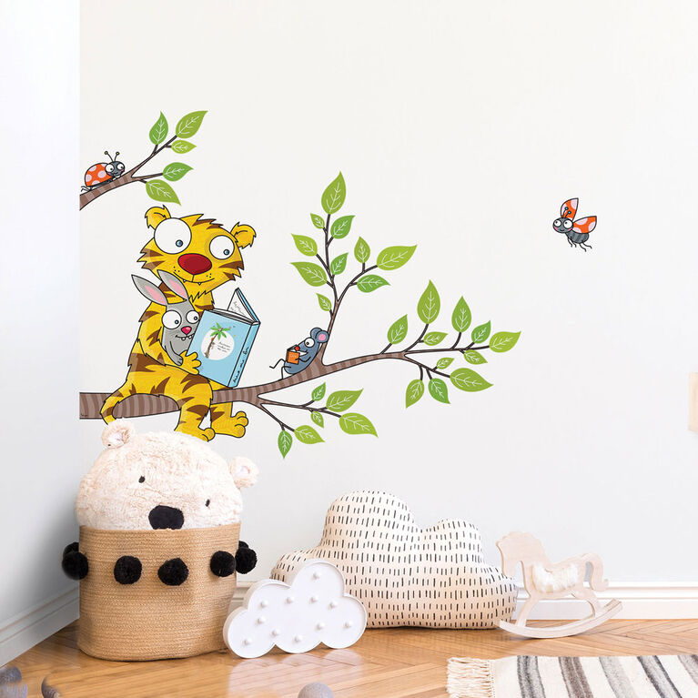 Wall Stories Stickers muraux pour enfants - Découvrez la lecture - Stickers  muraux interactifs animaux pour chambre d'enfant - Grand autocollant mural