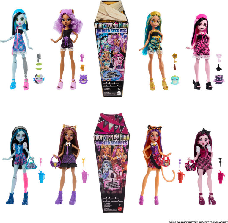Monster High Buried Secrets Dolls and Accessories, Cozy Creepover Theme with Mystery Doll and 5 Unboxing Surprises (Characters May Vary)