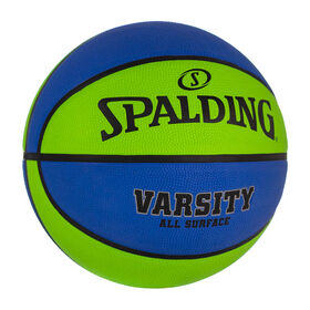 Ballon de basketball en caoutchouc pour toute surface Spalding Varsity, taille officielle 7 (29-1/2 po), bleu/vert