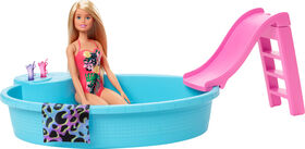 Barbie Doll, 11.5-inch Blonde, and Pool Playset with Slide and Accessories