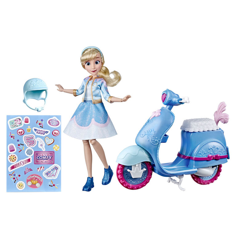 Disney Princess Comfy Squad Cinderella's Sweet Scooter, Fashion Doll with Scooter, Helmet, and Stickers