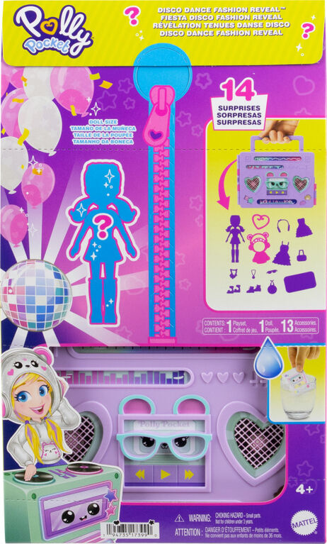 Polly Pocket Disco Dance Fashion Reveal Doll & Playset with Unboxing Surprises & Water Play