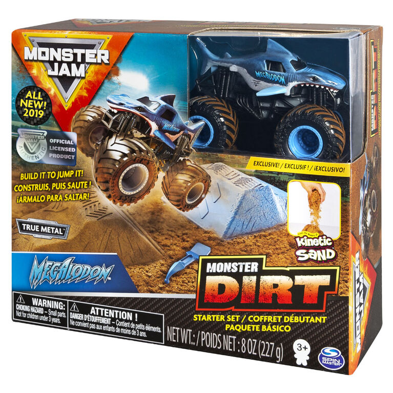 Coffret débutant Monster Dirt Megalodon, avec 226 g (8 oz) de Monster Dirt et un monster truck Monster Jam.