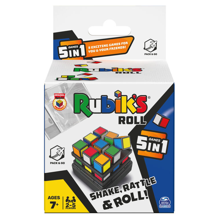 Rubik's Roll, 5-in-1 Dice Games Pack and Go Travel Size Multiplayer Colorful Road Trip Board Game