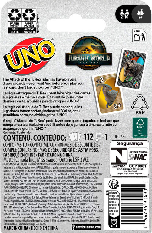 UNO Jurassic World Rebirth Card Game for Kids, Family & Adult Game Nights