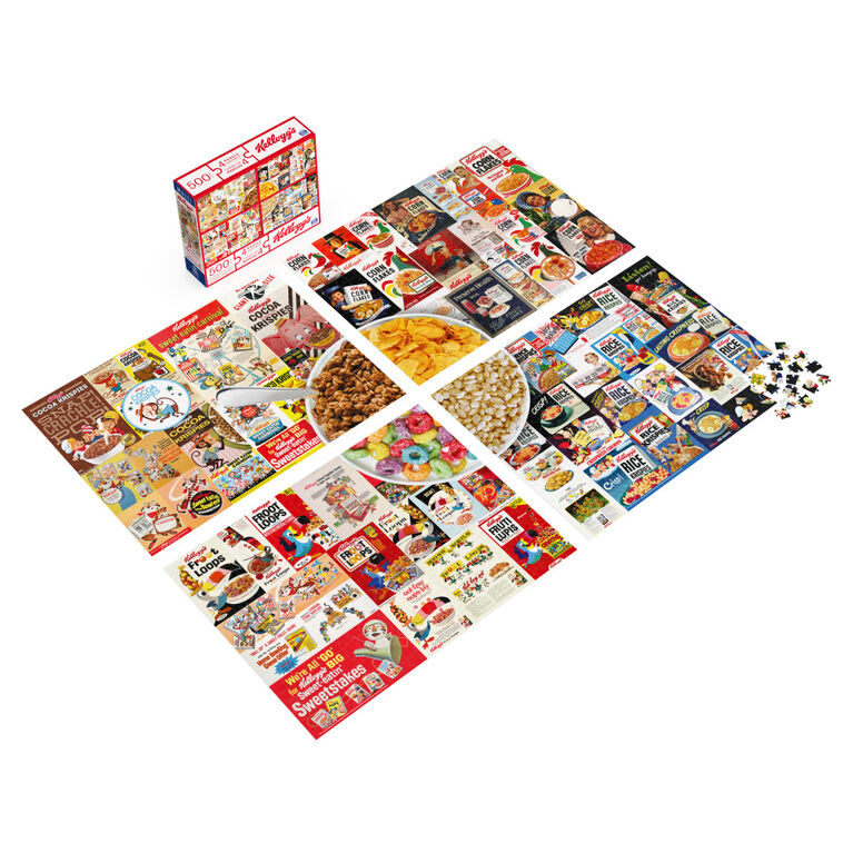 Kellogg's, Coffret de 4 puzzles, 500 pièces qui se combinent pour former un méga puzzle : Cocoa Krispies, Corn Flakes, Fruit Loops, Rice Krispies