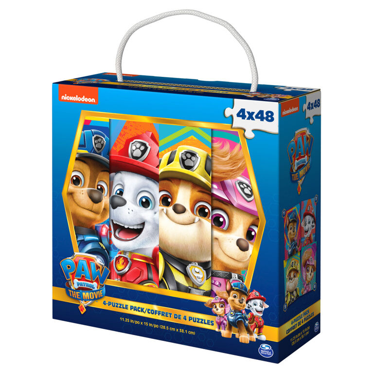 PAW Patrol: The Movie, 4 Puzzle Jigsaw Bundle 48-Piece Chase Skye Marshall Rubble with Portable Rope Gift Box