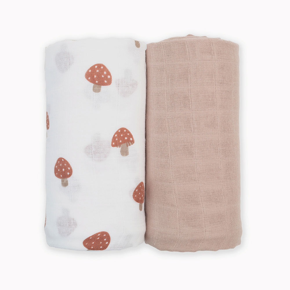 Lulujo - Cotton Muslin Swaddles 2 Pack - Mushroom + Sand