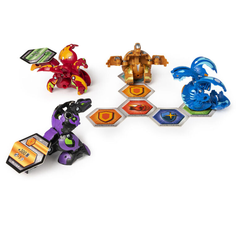 Bakugan Baku-Gear, Coffret de 4 personnages, Trox Ultra avec équipement Baku-Gear et Pegatrix Ultra, Figurines articulées à collectionner