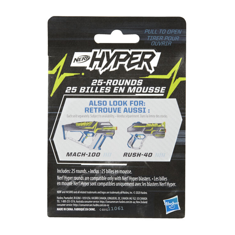 Nerf Hyper, recharge de 25 billes en mousse, officielles pour utiliser avec les blasters Nerf Hyper
