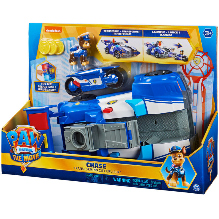 PAW Patrol, Chase 2-in-1 Transforming Movie City Cruiser Toy Car with Motorcycle, Lights, Sounds and Action Figure