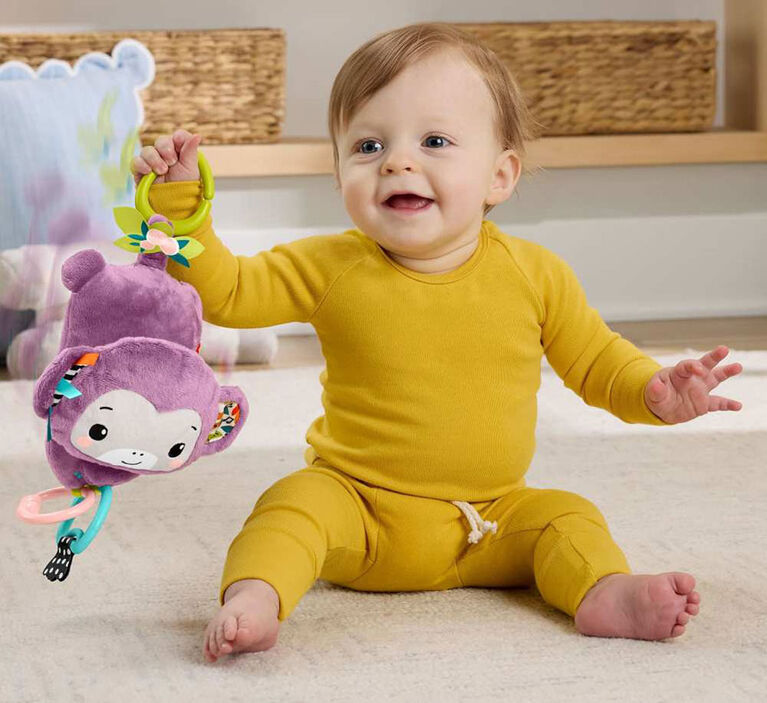 Fisher-Price Baby Stroller Toy Sing & Go Purple Monkey Musical Sensory Plush
