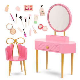 Our Generation Coiffeuse rose Fabulous Fun avec accessoires pour poupées de 18 pouces.