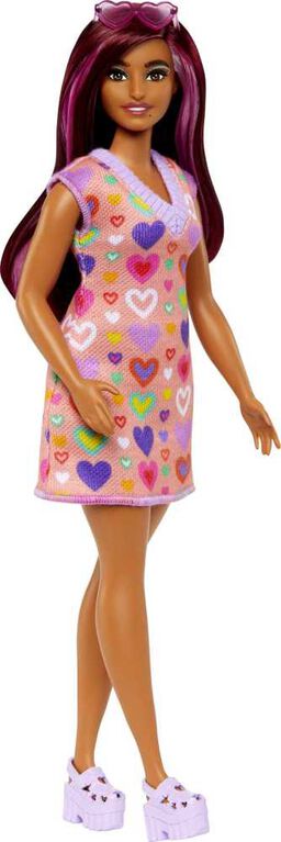 Barbie-Barbie Fashionistas 207-Poupée mèches roses et robe à coeurs