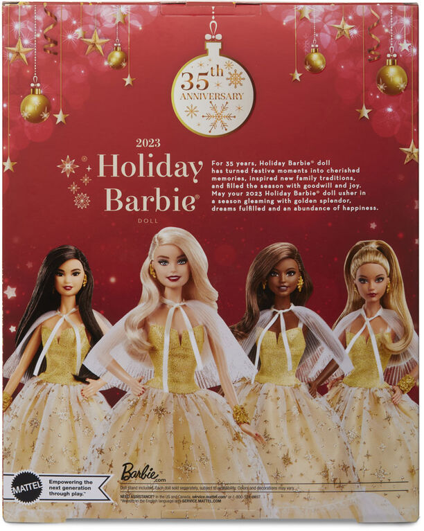 Barbie - Poupée Joyeux Noël 2023, robe dorée