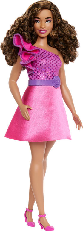 Barbie Fashionistas Doll #225, Brown Hair, Pink Sparkly Dress, 65th Anniversary