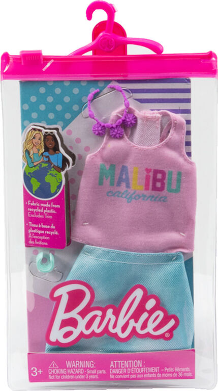 Barbie Fashion Pack, Doll Clothes, Malibu Tank, Skirt, Necklace, Bracelet