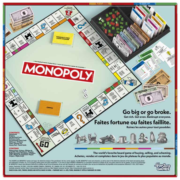 Monopoly Board Game with Storage Tray and Larger Tokens