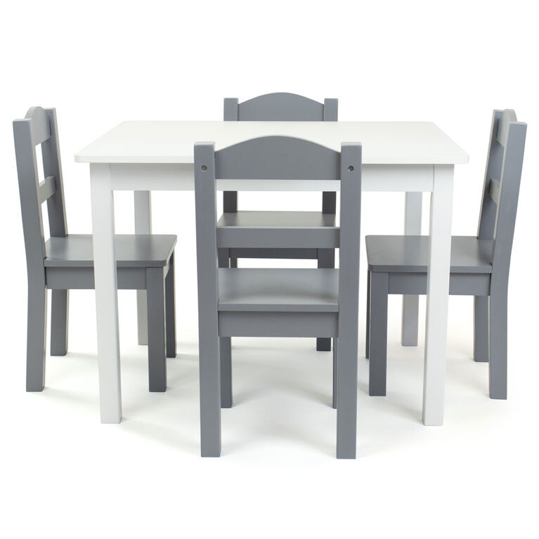 Kids Wood Table & 4 Chairs, White/Grey