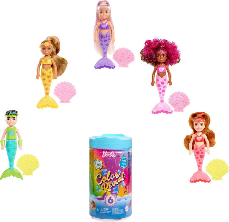 Barbie Chelsea Color Reveal Doll with 6 Surprises, Rainbow Mermaid Series