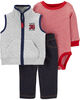 Ensemble 3 pièces gilet matelassé de style universitaire Carter’s – rouge, 3 mois