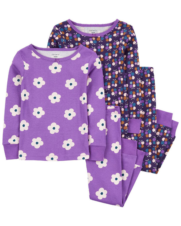 Carter's Four Piece Flowers 100% Snug Fit Cotton Pajamas Purple  5T