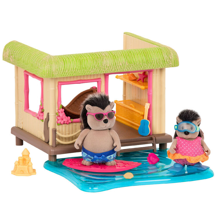 Tiki Hut, Li'l Woodzeez, Ensemble de cabane de plage avec accessoires - les motifs peuvent varier