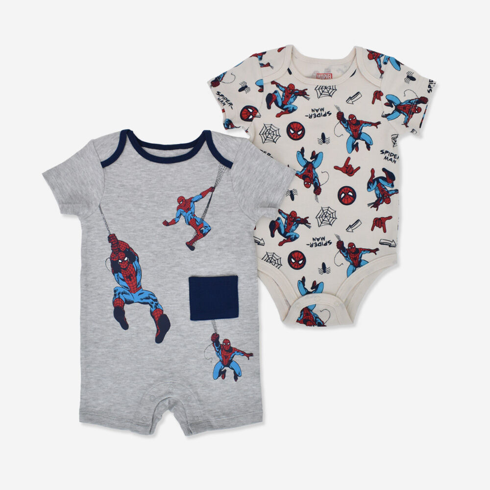 Marvel Spiderman 2 Piece Bodysuit Romper Set Grey