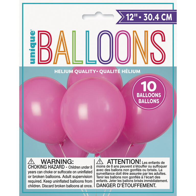 12" Latex Balloons, 10 pieces - Bubblegum Pink