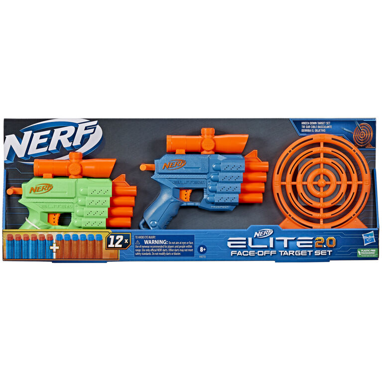 Nerf Elite 2.0 Face Off Target Set, inclut 2 blasters à fléchette, cible et 12 fléchettes Nerf Elite