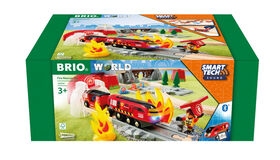 BRIO World - 36004 Ensemble de Secours Incendie Smart Tech Sound | Ensemble de train jouet motorisé de 41 pièces - Édition anglaise