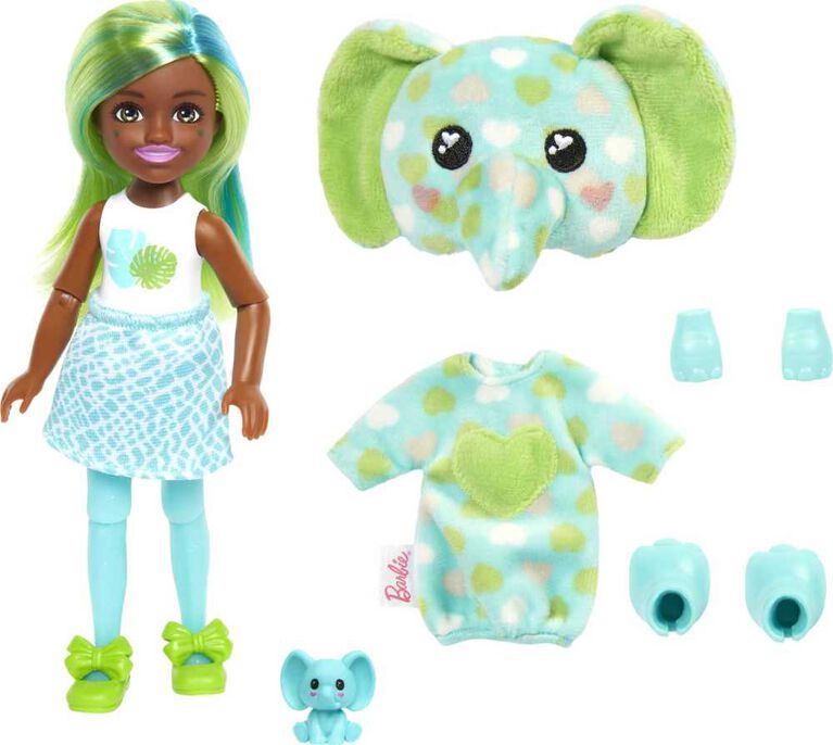 Barbie Cutie Reveal Chelsea Doll and Accessories, Jungle Series, Elephant-Themed Small Doll Set
