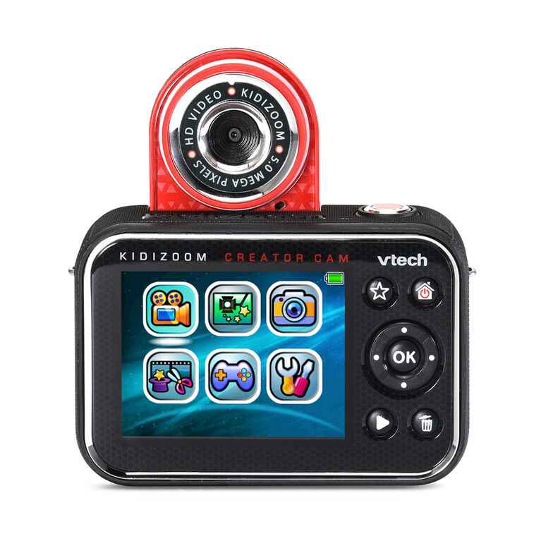 VTech KidiZoom Creator Cam, appareil photo haute définition pour enfants,  écran vert inclus, caméra à selfie à rabattre, bâton/trépied à selfie,  minuteur automatique