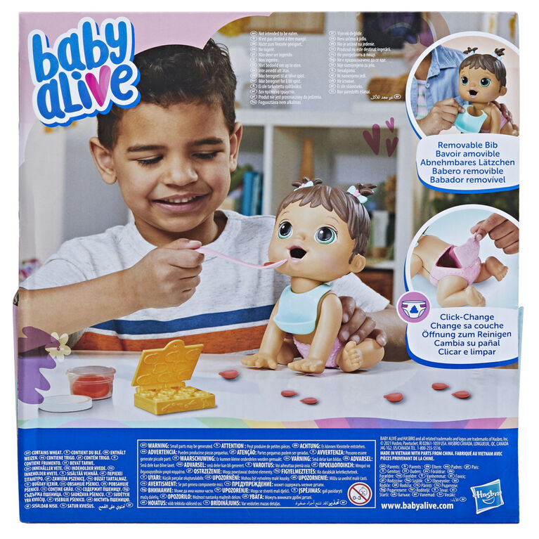 Baby Alive Lil Snacks Doll, Eats and "Poops," 8-inch Baby Doll with Snack Mold, Brown Hair