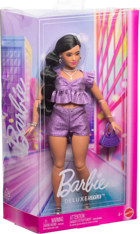 Barbie Deluxe Style Fashion Doll #8 in Metallic Purple Top and Sparkly Shorts with Accessories
