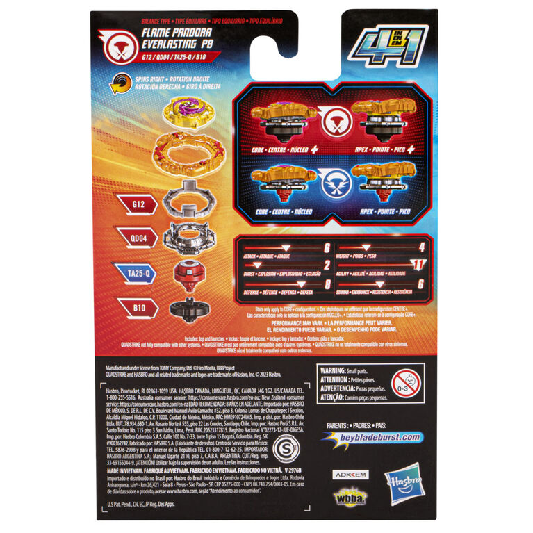 Beyblade Burst QuadStrike Flame Pandora Everlasting P8 Starter Pack, Spin Top and Launcher