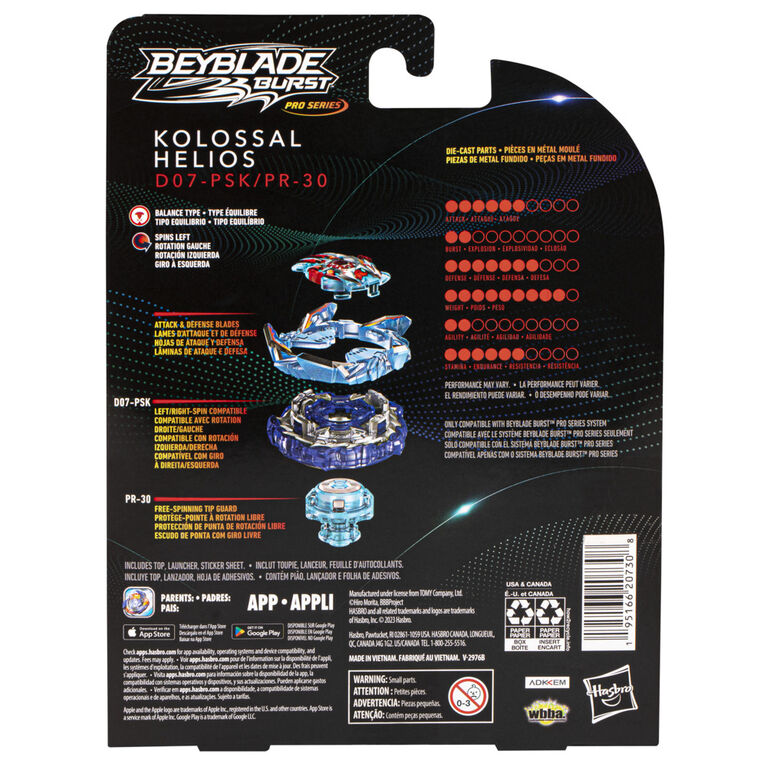 Beyblade Burst Pro Series, Starter Pack Kolossal Helios, toupie de type équilibre avec lanceur Beyblade