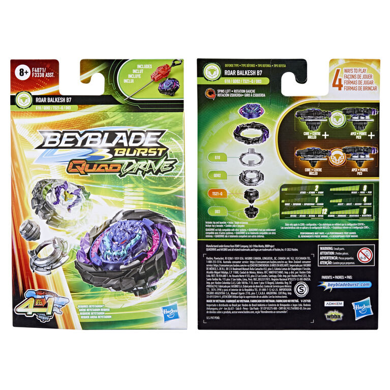 Beyblade Burst QuadDrive Roar Balkesh B7 Spinning Top Starter Pack -- Defense/Stamina Type Battling Game with Launcher